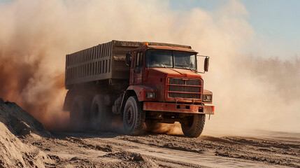 Dust Rising as Truck Offloads Sand &ndash; Dynamic Industrial Scene