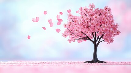 Obraz premium Blooming Cherry Tree with Falling Petals