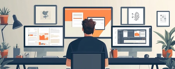 Businessman working in home office setting