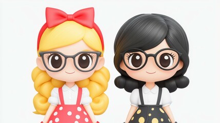 Fototapeta premium Explore a vibrant world of cute 3D girls with stunning black hair, bringing rich style and creativity to life