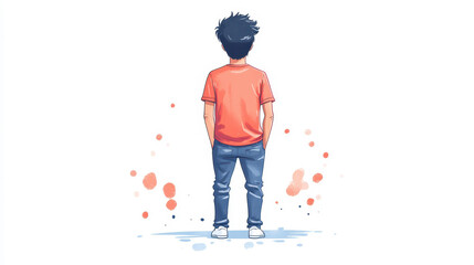 A vibrant D cartoon of a young man standing tall, hands behind his back, radiating confidence and excitement.