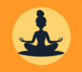 A serene black silhouette features a meditating girl with a unique square hairstyle, gracefully floating in lotus pose.