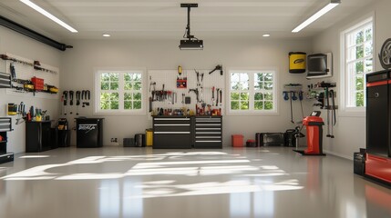 Well Lit Garage Workshop with Tools and Storage