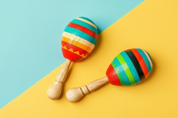 Pair of Colorful Maracas on a Vibrant Yellow and Blue Background for Hispanic Heritage Month