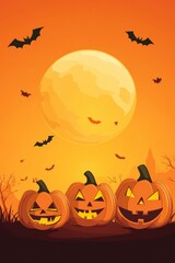 Halloween night with pumpkins and full moon
