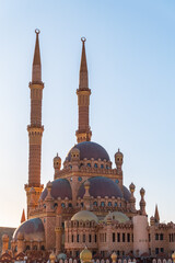 Beautiful Al Mustafa Mosque in Old Town of Sharm El Sheikh in Egypt, at sunset