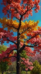 Vibrant flowering tree artwork.