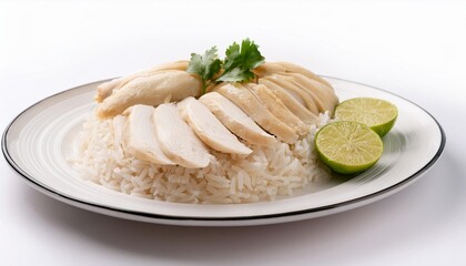Malaysian Food, Hainanese Chicken Rice on white background isolated.