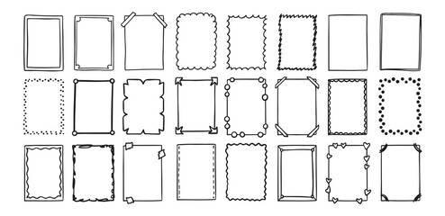 Hand drawn rectangle frame doodle vertical. Line style empty drawing textbox