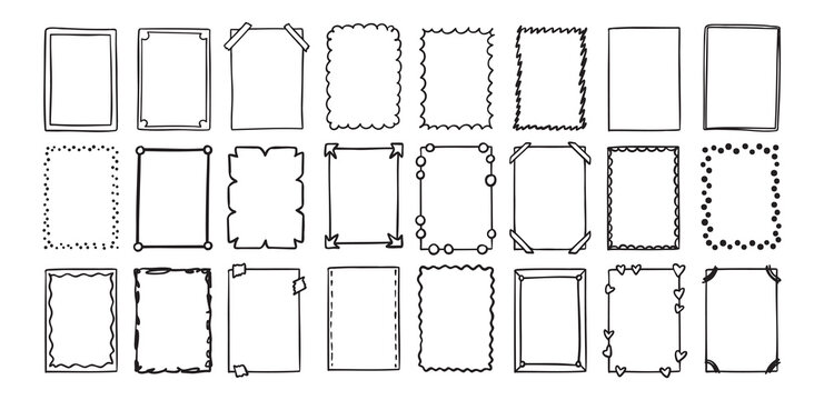 Hand drawn rectangle frame doodle vertical. Line style empty drawing textbox