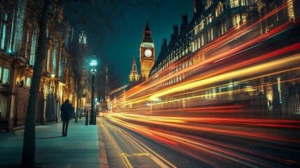 London Street at Night with Blurred Lights