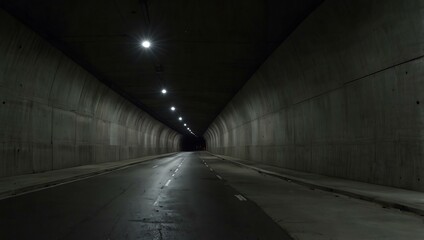 View of a completed tunnel with smooth concrete walls extending into darkness.
