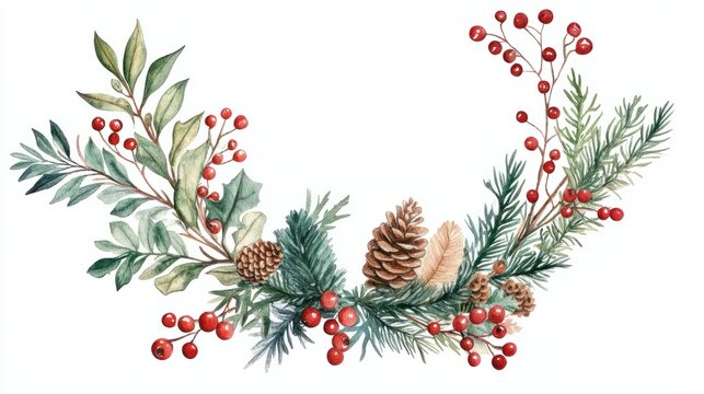 Retro christmas wreath watercolor, great design for any purposes. Watercolor illustration. Invitation card design. Invitation banner design. Vector. frame. transparent background