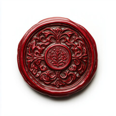 A detailed red wax seal featuring an ornate decorative pattern