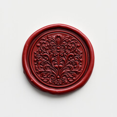 A detailed red wax seal featuring an ornate decorative pattern