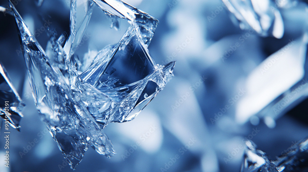 Wall mural abstract blue crystal closeup - macro photography of icy texture and sharp edges