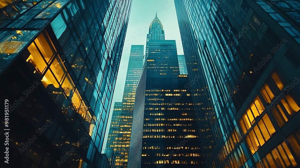 Wall mural Skyscrapers in the City, a Night View