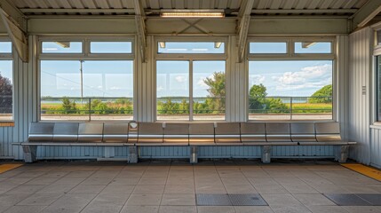 Fototapeta premium Benches: Comfortable seating provided for passengers waiting for their trains, typically located on platforms and in waiting areas for convenience. 