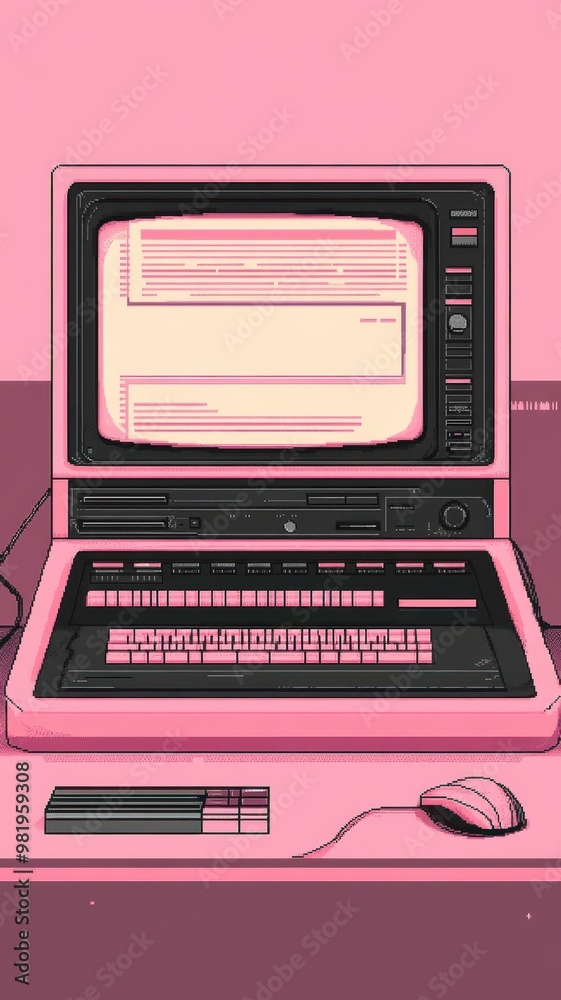 Wall mural retro old computer user interface,pink y2k computer window page and retro interface of pc screentren