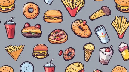 Pixel Art Fast Food Vector Set with Burger,pizza,Soda,Ice Cream,Hot Dog,8 bit Retro Style Food Icons and Other Favorite Junk Food,Food menu,8-bit sprite,Game development,Food menu.