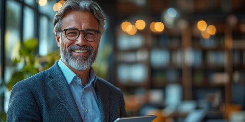 Smiling mature businessman in a suit.