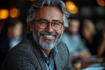 Obraz premium Smiling man with grey hair wearing glasses