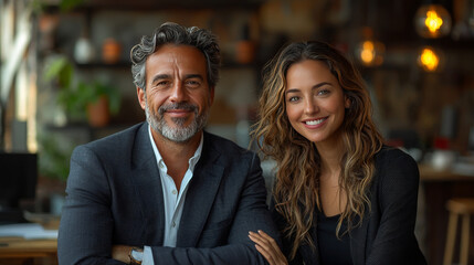 Fototapeta premium Smiling man and woman pose for a portrait.