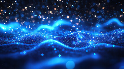 A digital art representation of quantum particles in the foreground, with glowing energy waves and abstract shapes surrounding them on an ethereal background