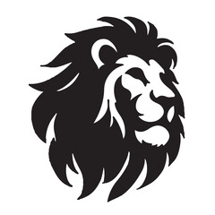 A simple black shape of a lion face in silhouette form would focus on the bold, filled-in shape of the lion’s head 