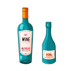Wine Bottles Illustration. Two wine bottles illustration in vibrant colors