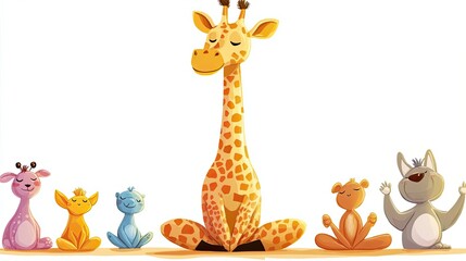 Fototapeta premium Cartoon Animals Practicing Yoga and Mindfulness