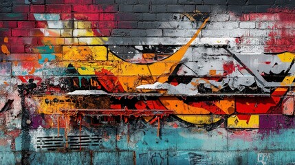 Fototapeta premium Graffiti on The Wall Cyberpunk City Background