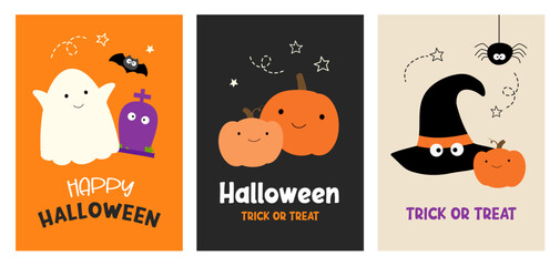 Halloween card banner for kids, hand drawn style, cute background design.