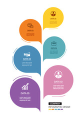 Infographics speech bubbles timeline with 6 number data template. Illustration abstract background.