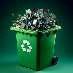 A recycle bin full of electronic wastes as a concept of e waste management