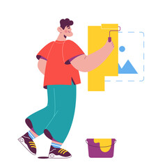 Man painting over a picture