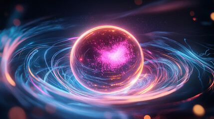 Obraz premium A digital art representation of quantum particles in the foreground, with glowing energy waves and abstract shapes surrounding them on an ethereal background