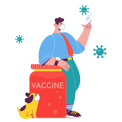 Man and dog with coronavirus vaccine