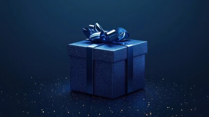 Blue gift box on dark blue background. Generative AI. transparent background