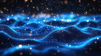 Obraz premium A digital art representation of quantum particles in the foreground, with glowing energy waves and abstract shapes surrounding them on an ethereal background