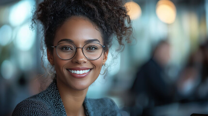Obraz premium Smiling young woman with glasses