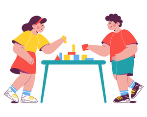 Children play with cubes