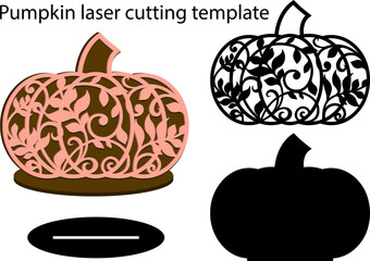 Pumpkin laser cutting template on stand for thanksgiving, fall holidays, vector lace floral pumpkin