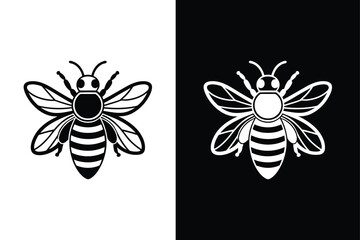 Honey bee simple silhouette flat icon isolated on white background. Bee icon