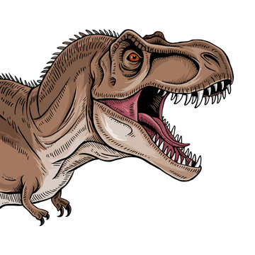 brown t-rex roaring, side view clip art preview