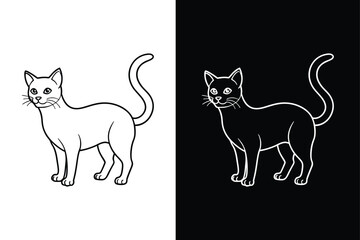 Minimalist Cat Icon. Simple Line Art from Home Animals Collection