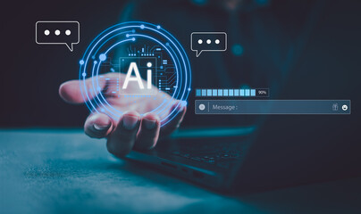 AI, Artificial Intelligence, technology smart robot AI, artificial intelligence by enter command prompt for generates something, Futuristic technology transformation, Chatbot, assistant, secretary.