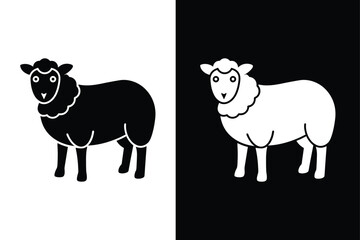 Sheep Silhouette Isolated. Black and White Vector Illustration