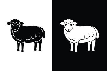 Simple Sheep Icon Illustration. Black and White Silhouettes