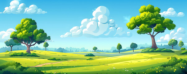 Meadow Field under Tranquil Blue Sky